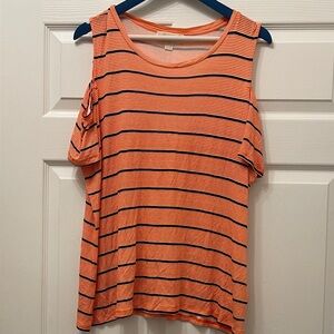 MICHAEL Michael Kors Coral and Black Striped Cold-Shoulder Tank Top